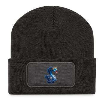 Royal Blue Bird with Crown - Recycled Patch Beanie - dark grey - Front