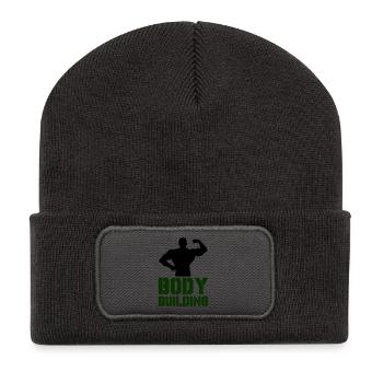 Typographie puissante du culturisme - Beanie recyclé à patch - charbon - Devant