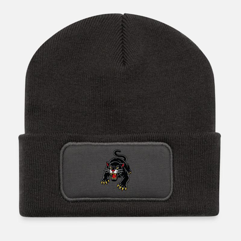 Leaping panther wild tattoo style - Recycled Patch Beanie - dark grey