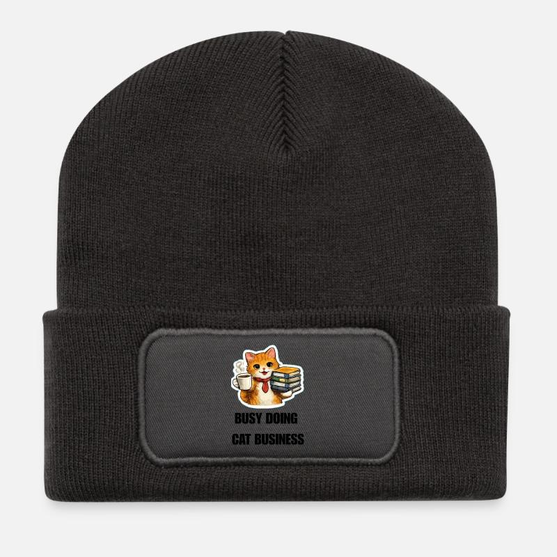 Busy doing cat business - Recycelte Patch Beanie - Dunkelgrau