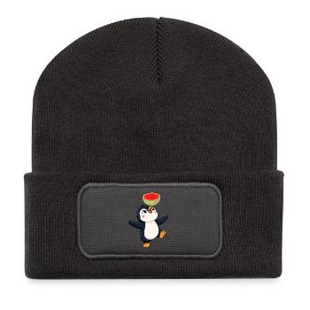 Süßer Pinguin Cartoon Melone Balancieren Sommer - Recycelte Patch Beanie - Dunkelgrau - Vorne