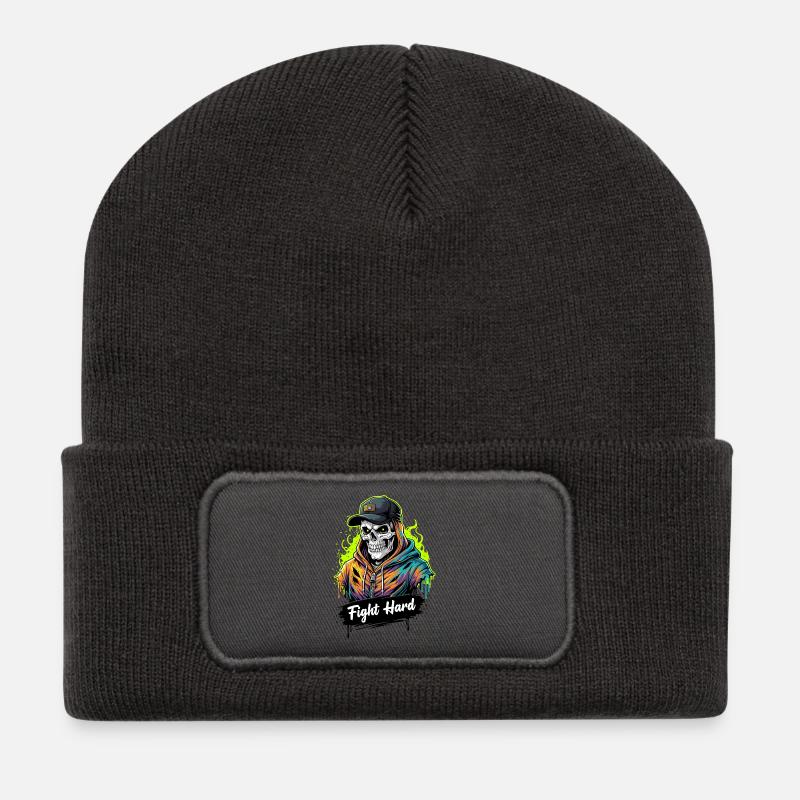 FIGHT HARD - Beanie recyclé à patch - charbon