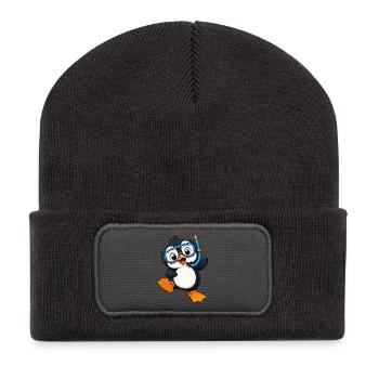 Cute Penguin Holiday Diving Water Summer Sea - Recycled Patch Beanie - dark grey - Front