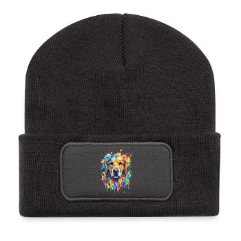 Rainbow Watercolor Dog Portrait - Recycled Patch Beanie - dark grey - Front