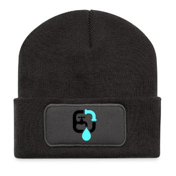 Klempner Wasserhahn Rohr Logo - Recycelte Patch Beanie - Dunkelgrau - Vorne