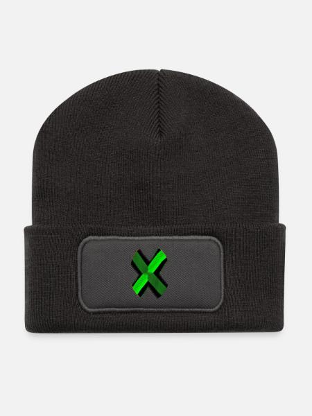 Neon X Pattern Green Black - Recycled Patch Beanie - dark grey