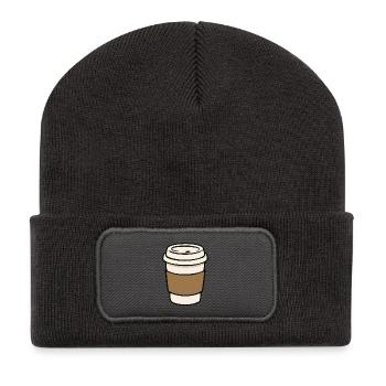 Blank Takeaway Coffee Cup Sticker Design - Recycled Patch Beanie - dark grey - Front