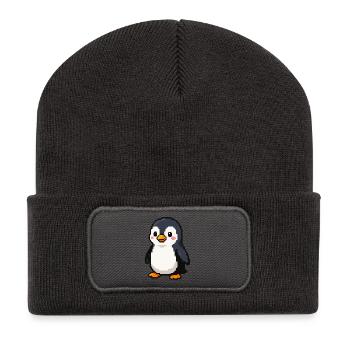 Pixel Penguin: Playful Retro Aesthetic - Recycled Patch Beanie - dark grey - Front