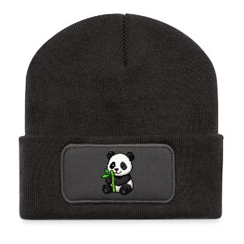 Pixel Panda with Bamboo - Recycled Patch Beanie - dark grey - Front