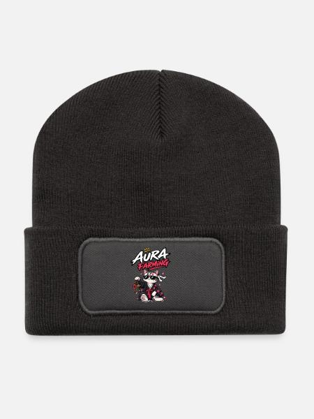Samurai-Katzen-Aura-Landwirtschaft 67 - Recycelte Patch Beanie - Dunkelgrau