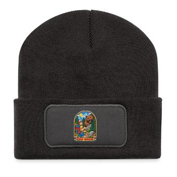 Wanderer trifft Bär Patch - Recycelte Patch Beanie - Dunkelgrau - Vorne