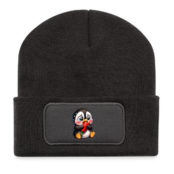 Pinguin Chili Scharf Lustiger Cartoon - Recycelte Patch Beanie - Dunkelgrau - Vorne
