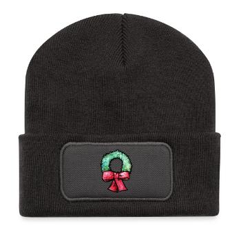 Grüne Afro-Krone mit roter Schleife - Recycelte Patch Beanie - Dunkelgrau - Vorne