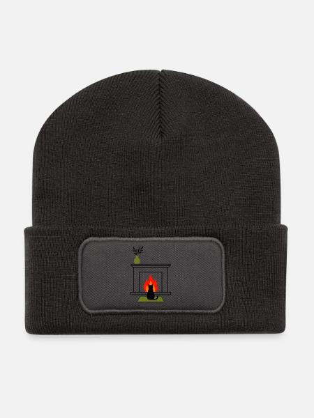 gatto_nero_davanti_fuoco_acceso - Recycelte Patch Beanie - Dunkelgrau