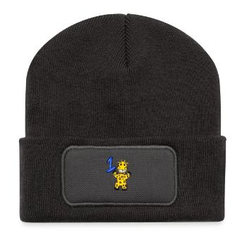 1 Jahr alt - Einschulung - Giraffe Motiv - Zahl 1 - Recycelte Patch Beanie - Dunkelgrau - Vorne
