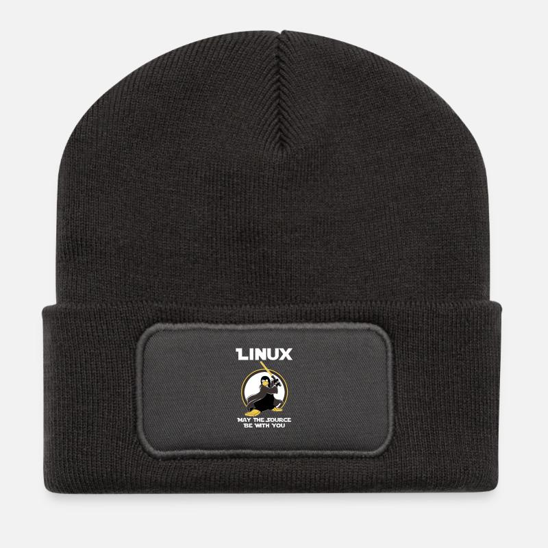 may_the_linux_source - Recycelte Patch Beanie - Dunkelgrau