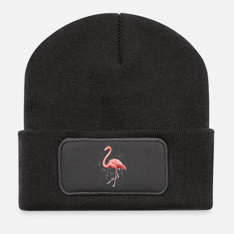 Flamingo - Recycelte Patch Beanie - Dunkelgrau