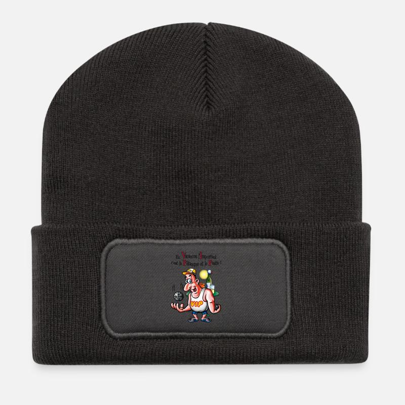 Vip petanque - Recycelte Patch Beanie - Dunkelgrau
