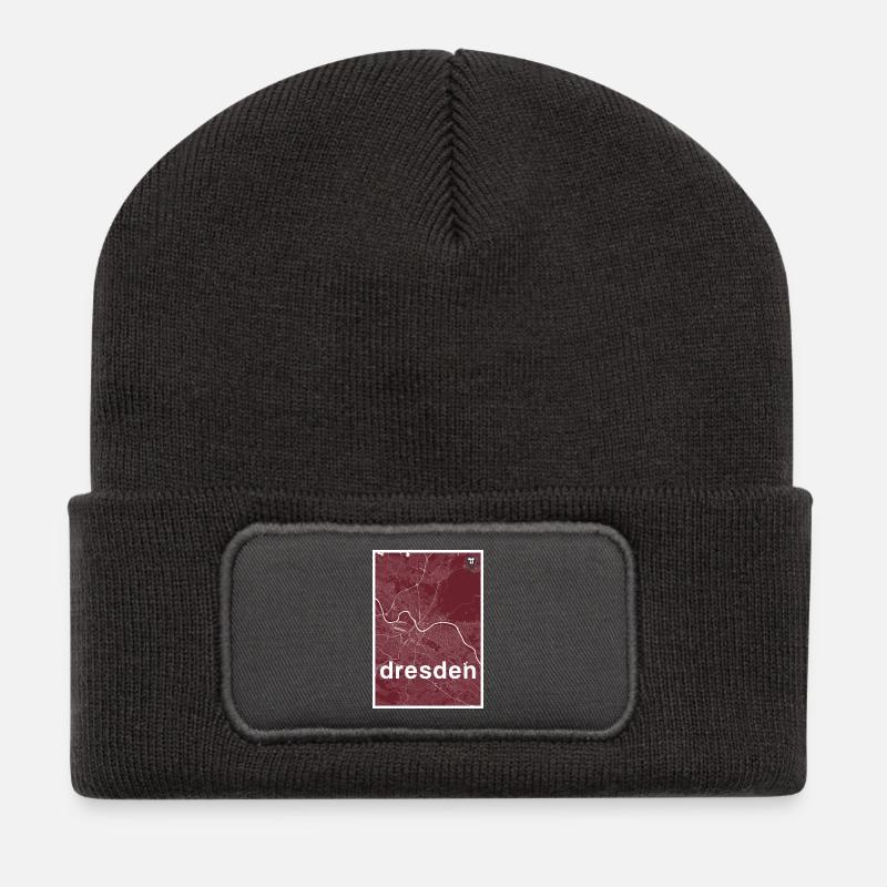 Dresden Hipster Stadt Karte rot - Recycelte Patch Beanie - Dunkelgrau