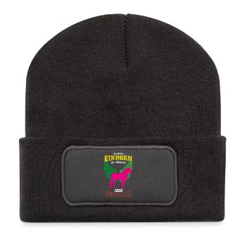 Einhorn Leben sinnlos - Geschenk - Recycelte Patch Beanie - Dunkelgrau - Vorne
