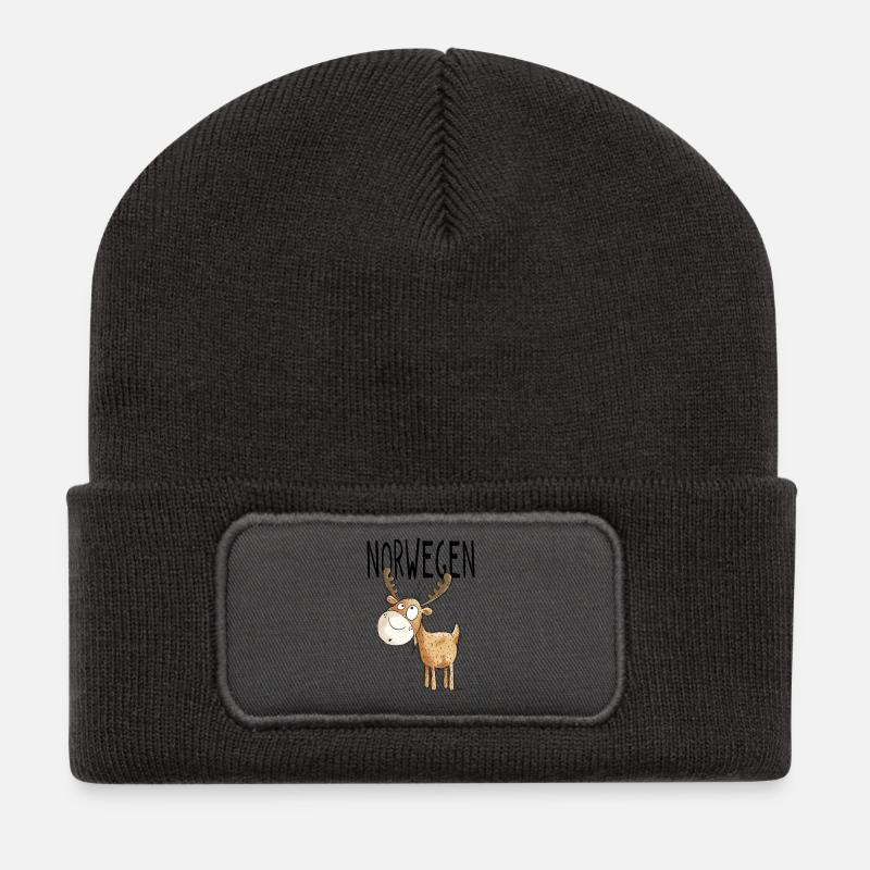 Elch aus Norwegen - Elche - Hirsch - Geschenk - Recycelte Patch Beanie - Dunkelgrau