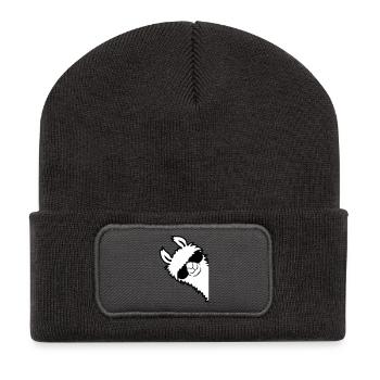 Alpaka guckt seitlich - Recycelte Patch Beanie - Dunkelgrau - Vorne