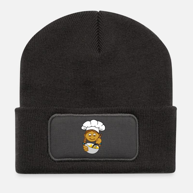 Bäckerei braunes Mädchen mit Kochmütze - Recycelte Patch Beanie - Dunkelgrau
