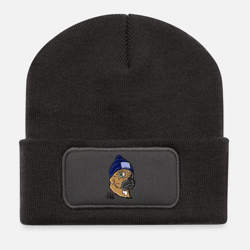 Hund mit Beanie - Recycelte Patch Beanie - Dunkelgrau