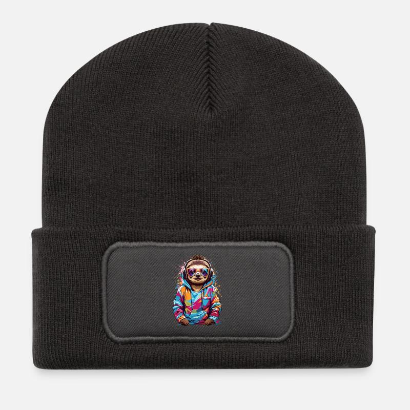 Coole Faultier - Recycelte Patch Beanie - Dunkelgrau