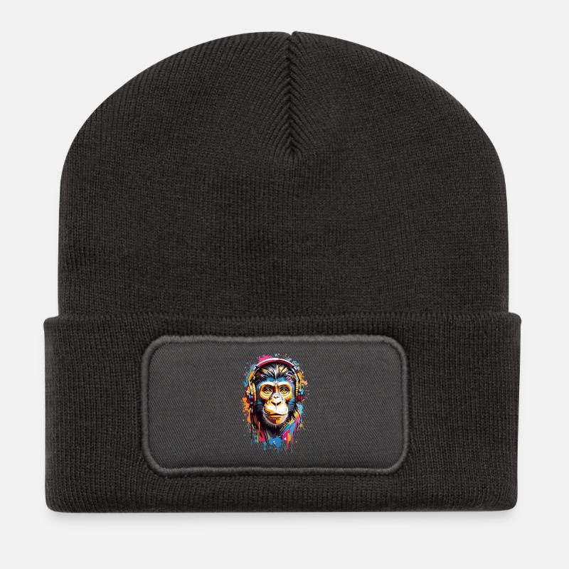 Singe cool - Beanie recyclé à patch - charbon