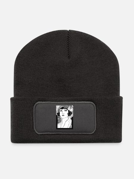 Lady Noir Portrait (Schwarz & Weiß) - Recycelte Patch Beanie - Dunkelgrau