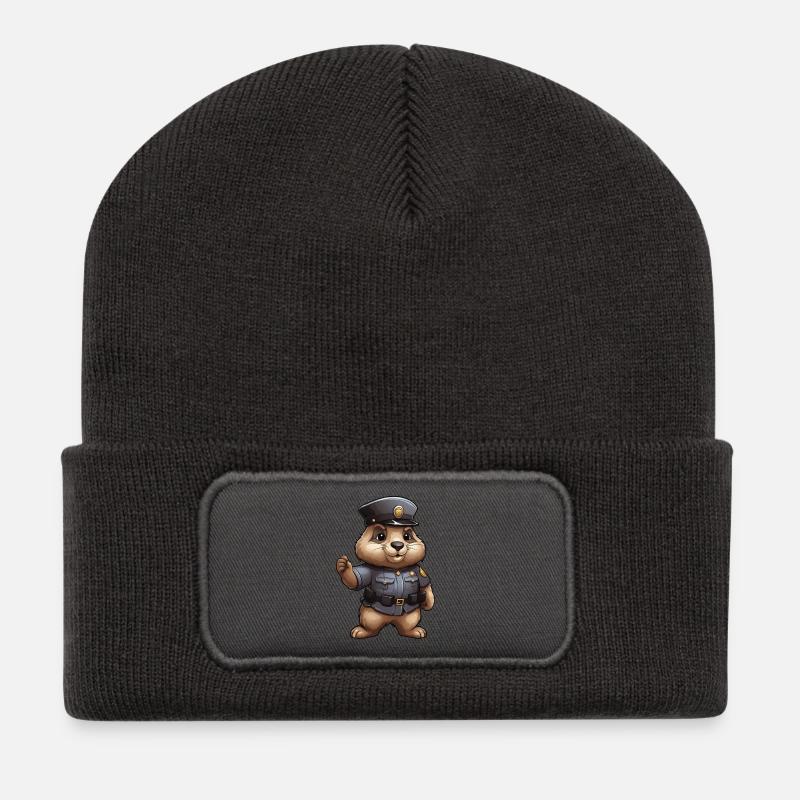 Murmeltier Polizist - Recycelte Patch Beanie - Dunkelgrau