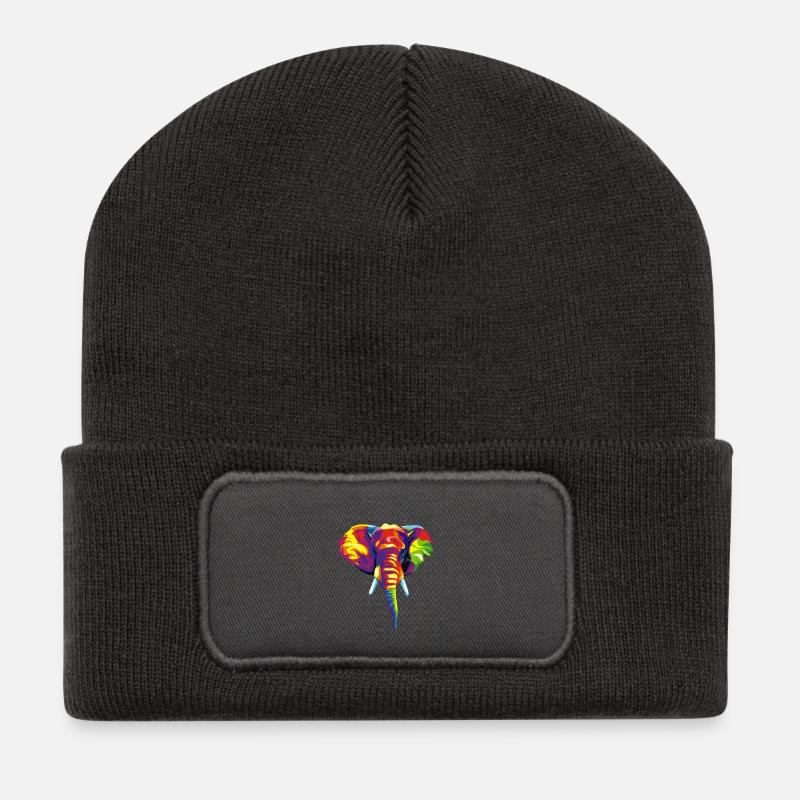Elefant mit buntem abstraktem Motiv. - Recycelte Patch Beanie - Dunkelgrau