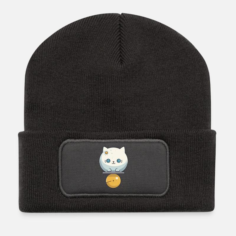 Cute cat illustration - Recycled Patch Beanie - dark grey