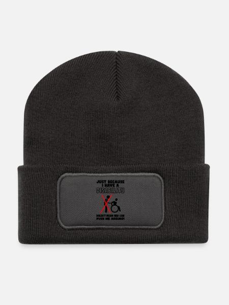 Obwohl ich eine Behinderung habe, schiebt der Rollstuhl nicht # - Recycelte Patch Beanie - Dunkelgrau