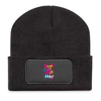 Bevor Du fragst: NEIN! - Recycelte Patch Beanie - Dunkelgrau - Vorne