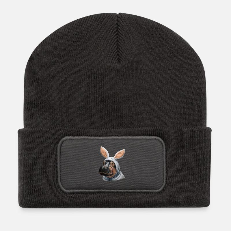 Nilpferd Bunny weiß - Recycelte Patch Beanie - Dunkelgrau