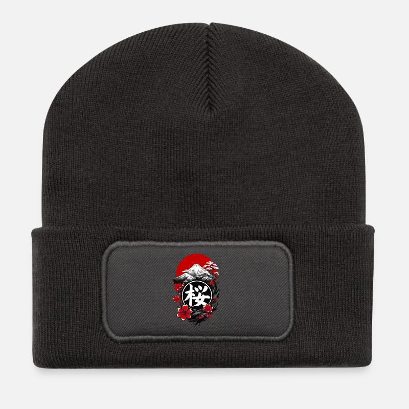 Japanese cherry blossom - Recycled Patch Beanie - dark grey