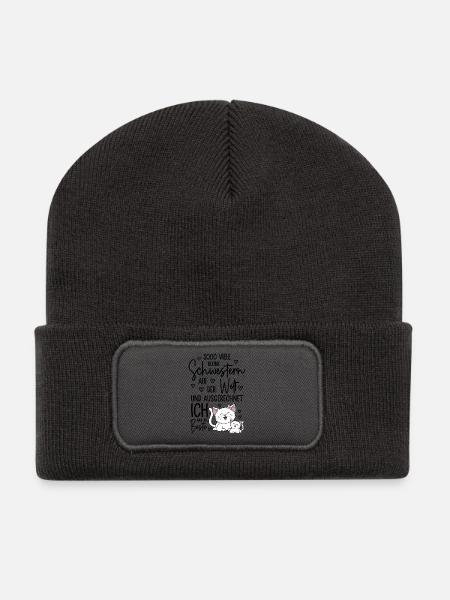 So viele Schwestern Katzen Beste Kleine Schwester - Recycelte Patch Beanie - Dunkelgrau
