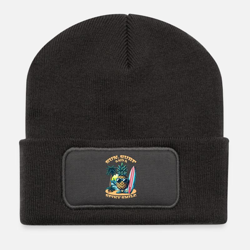 Surfing Pineapple: Sun, Surf, and a Spiky Smile! - Recycled Patch Beanie - dark grey