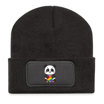 Panda-Karikatur mit einem Pride-Regenbogenherz - Recycelte Patch Beanie - Dunkelgrau - Vorne