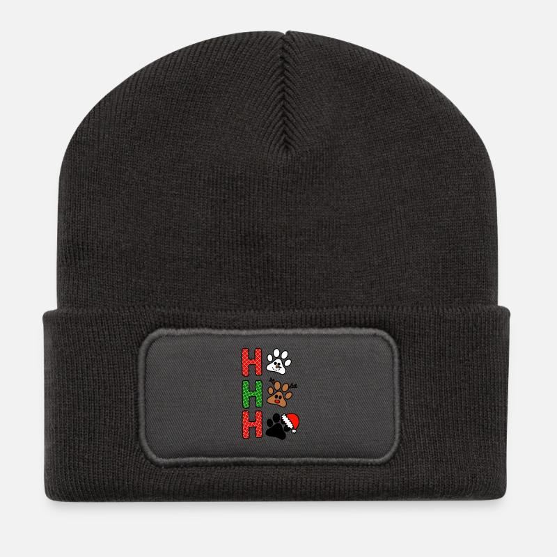 H Weihnachtspfoten Plaid - Recycelte Patch Beanie - Dunkelgrau