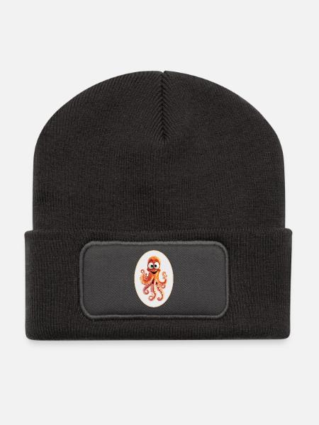 Tintenfisch - Recycelte Patch Beanie - Dunkelgrau