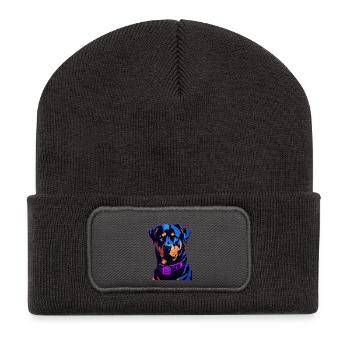 Neon Rottweiler Digital Art - Recycled Patch Beanie - dark grey - Front