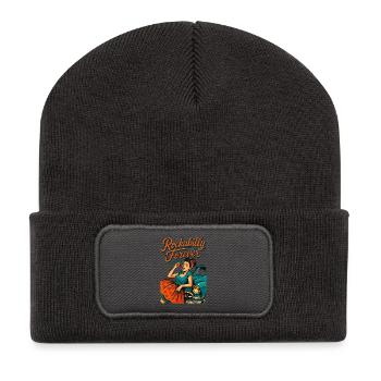 Rockabilly für immer Kirschen Frau 50er Geschenk - Recycelte Patch Beanie - Dunkelgrau - Vorne