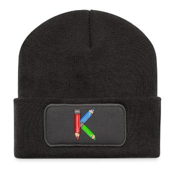 SCHULKIND NAMENSGESCHENKE BUCHSTABE K - Recycelte Patch Beanie - Dunkelgrau - Vorne