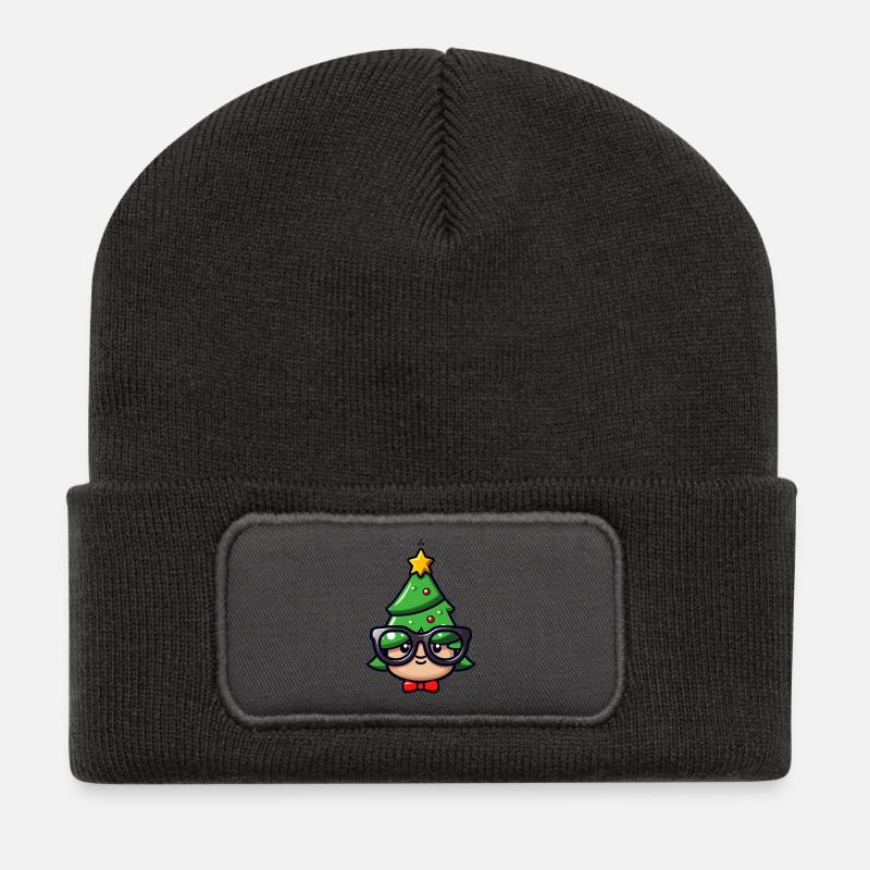 Festlicher Geek-Weihnachtscharakter - Recycelte Patch Beanie - Dunkelgrau