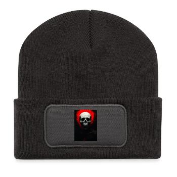 Schädel in roter Glut - Recycelte Patch Beanie - Dunkelgrau - Vorne