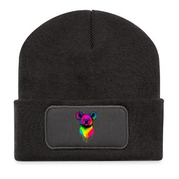 Rainbow Koala Neon Splatter - Recycled Patch Beanie - dark grey - Front