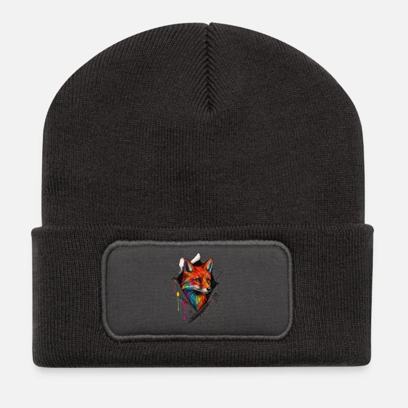 Regenbogenfuchs Kunst mit Farbspritzer - Recycelte Patch Beanie - Dunkelgrau